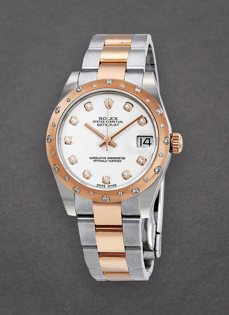 Pre-Owned Rolex Midsize Datejust 31mm in Steel with Rose Gold 24 Diamond Bezel