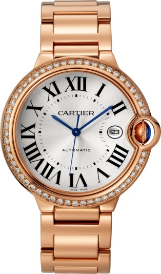 Ballon Bleu Ladies 42mm Automatic in Rose Gold with Diamond Bezel  On Rose Gold Bracelet with Silver Opaline Roman Dial