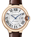 Ballon Bleu de Cartier in Rose Gold on Brown Alligator Leather Strap with Silver Roman Dial