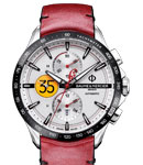 Clifton Chronograph 44mm Automatic in Steel on Red Leather Strap with Silver Dial