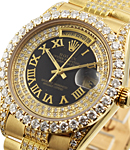 President - 36mm - Yellow Gold - Diamond Bezel on President Diamond Bracelet -Black Roman Diamond Dial