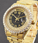 President - 36mm - Yellow Gold - Diamond Bezel on President Diamond Bracelet -Black Roman Diamond Dial