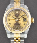 Datejust Ladies 26mm in Steel with Yellow Gold Fluted Bezel on Jubilee Bracelet with Champagne Concentric Arabic Dial