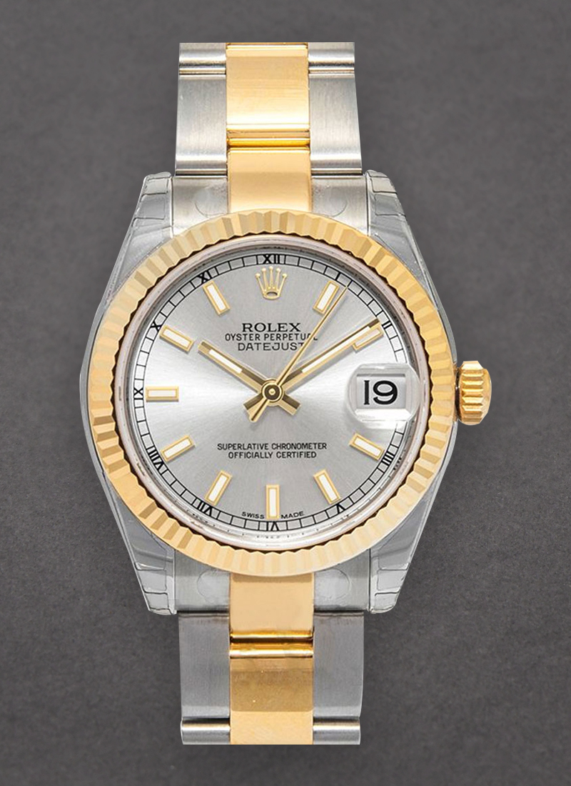 Pre-Owned Rolex Mid Size Datejust 31mm in Steel with Yellow Gold Fluted Bezel