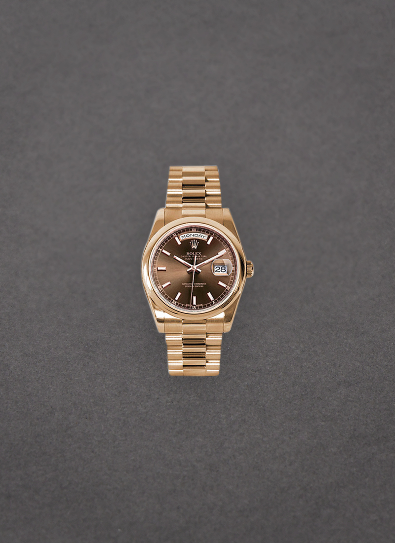 Pre-Owned Rolex Day Date President 36mm in Rose Gold with Smooth Bezel 