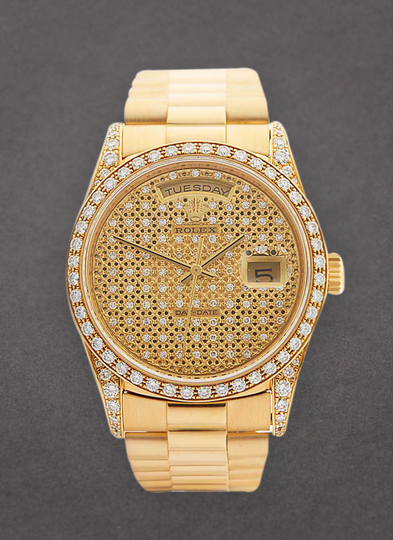 Pre-Owned Rolex President  Day-Date 36mm in Yellow Gold with Diamonds Bezel