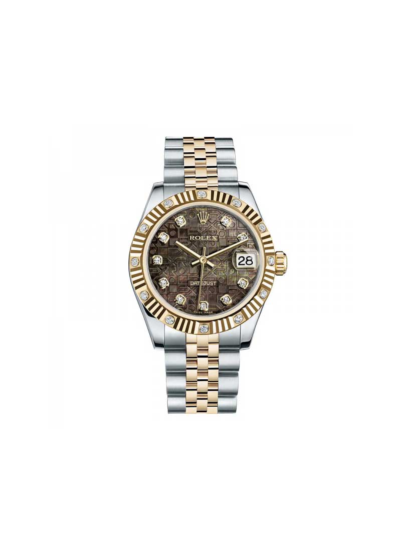 Pre-Owned Rolex Datejust Mid Size 31mm in  Steel with Yellow Gold Fluted Bezel - 12 Diamonds on Bezel