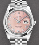 Datejust 36mm in Steel with Domed Bezel on Jubilee Bracelet with Pink Roman Dial