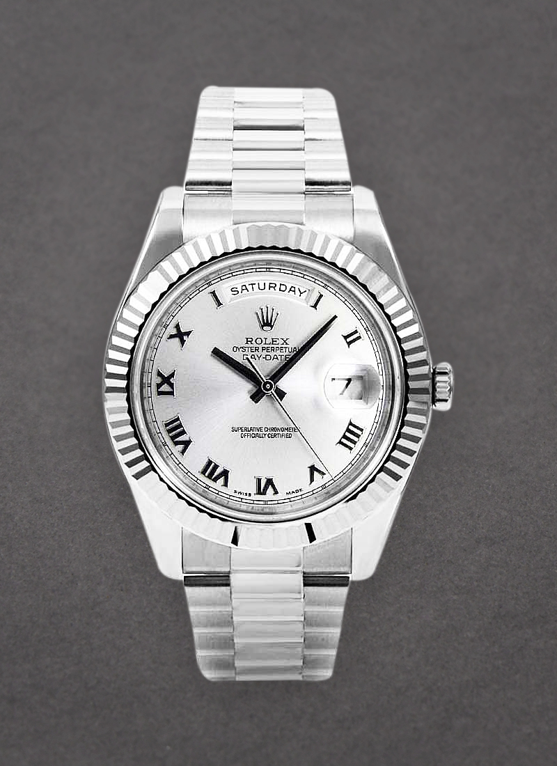 Pre-Owned Rolex President Day Date 41mm in White Gold with Fluted Bezel