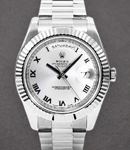 President Day Date 41mm in White Gold with Fluted Bezel on President Bracelet with Rhodium Roman Dial