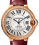 Ballon Bleu de Cartier in Rose Gold with Diamond Bezel On Burgundy Alligator Leather Strap with Silver Sun-Brushed Dial
