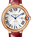 Ballon Bleu de Cartier in Rose Gold with Diamond Bezel On Burgundy Alligator Leather Strap with Silver Sun-Brushed Dial