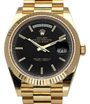 President Day Date 40mm in Yellow Gold with Fluted Bezel on President Bracelet with Black Motif Stick Dial