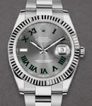 Datejust II 41mm with White Gold Fluted Bezel on Oyter Bracelet with Grey Green Roman Dial
