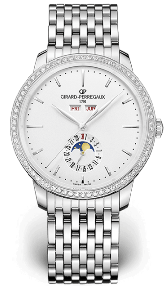 1966 Full Calendar in Stainless Steel with Diamonds Bezel on Stainless Steel Bracelet with Silver Opaline Dial