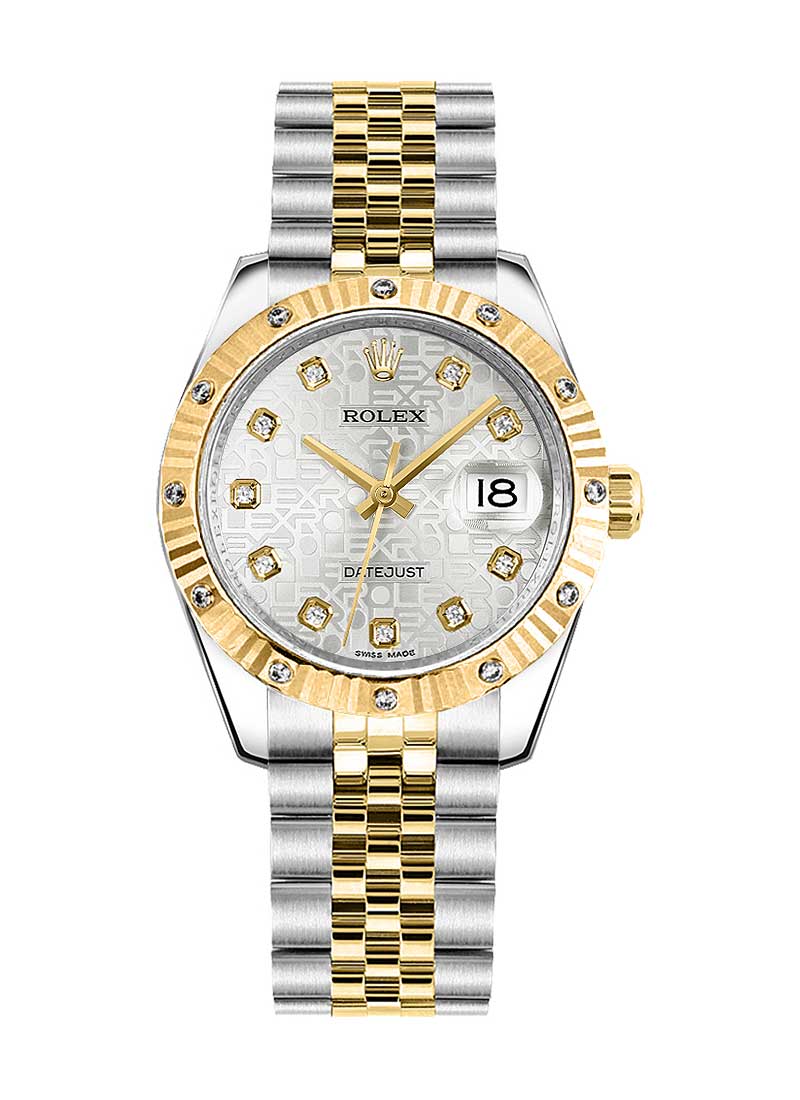 Pre-Owned Rolex Datejust Mid Size 31mm in Steel with Yellow Gold Fluted Diamond Bezel