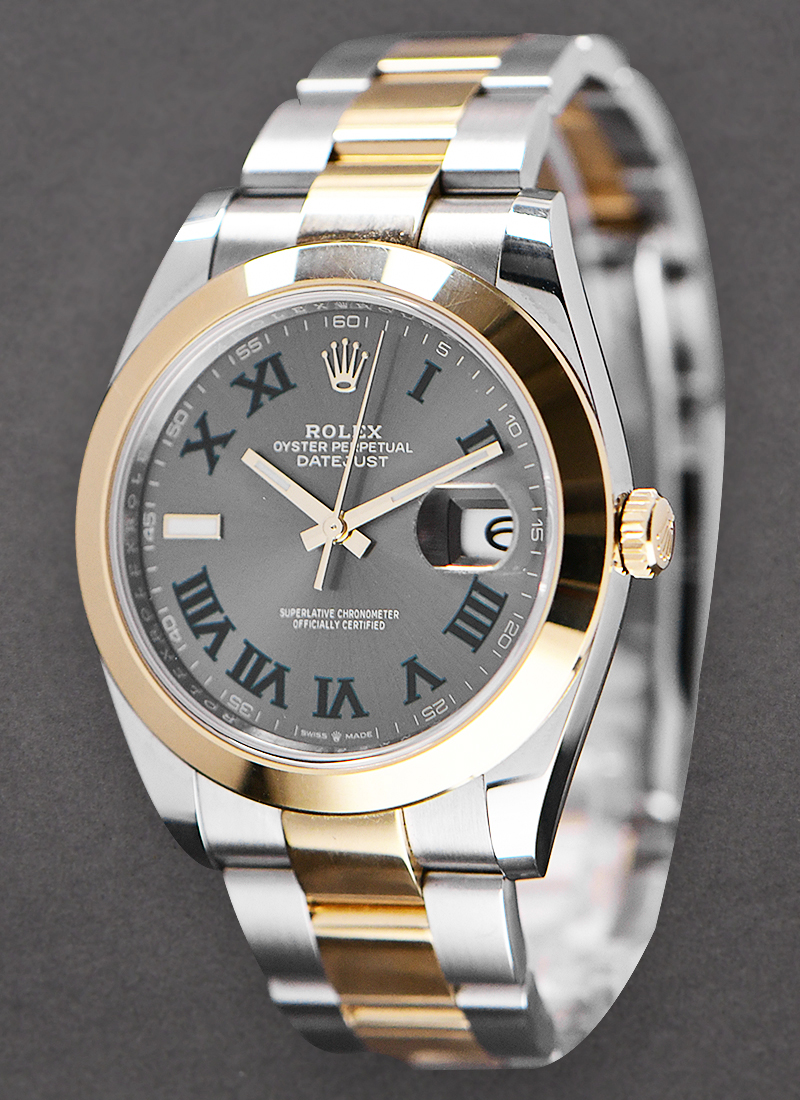 Pre-Owned Rolex Datejust II 41mm in Steel with Yellow Gold Smooth Bezel on Oyster Bracelet with Grey Green Roman Dial