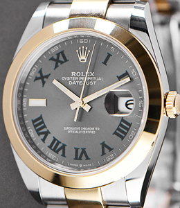 Datejust  41mm 2-Tone with Smooth Bezel on Oyster Bracelet with Grey Green Roman Wimbledon Dial