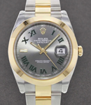 Datejust II 41mm in Steel with Yellow Gold Smooth Bezel on Oyster Bracelet with Grey Green Roman Dial