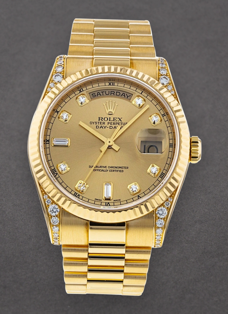 Pre-Owned Rolex President 36mm Yellow Gold with Fluted Bezel Diamond on lugs