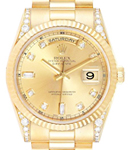 President 36mm Yellow Gold with Fluted Bezel Diamond on lugs on President Bracelet with Champagne Diamond Dial
