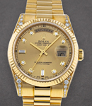 President 36mm Yellow Gold with Fluted Bezel Diamond on lugs on President Bracelet with Champagne Diamond Dial