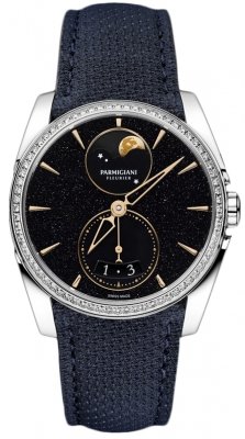Tonda Metropolitaine Selene in Steel with Diamond Bezel On Blue Fabric Strap with Blue Dial