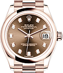 Datejust 31mm in Rose Gold with Domed Bezel on President Bracelet with Brown Diamond Dial