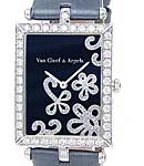 Arpels Lady Arpels Dentelle in White Gold with Diamonds Bezel on Gray Satin Strap with Black Dial