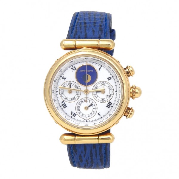 Perpetual Calendar in Yellow Gold on Blue Leather Strap in White Dial