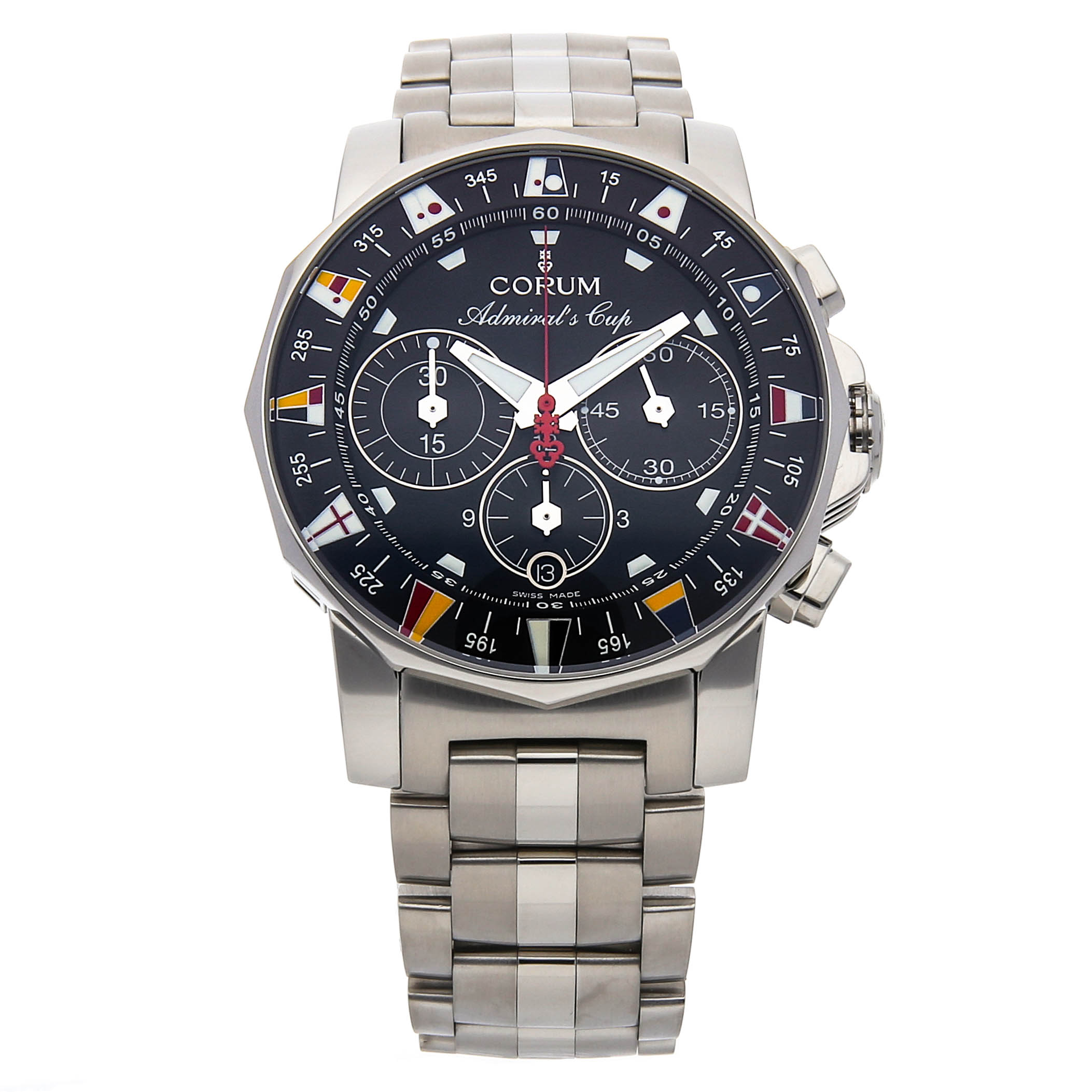 Admiral's Cup 44 Chronograph in Steel on Steel Bracelet with Blue Dial