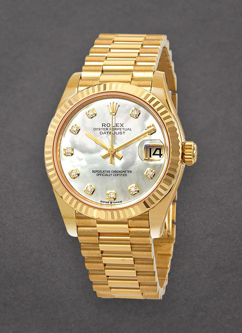 Rolex Unworn President 31mm Mid Size in Yellow Gold with Fluted Bezel