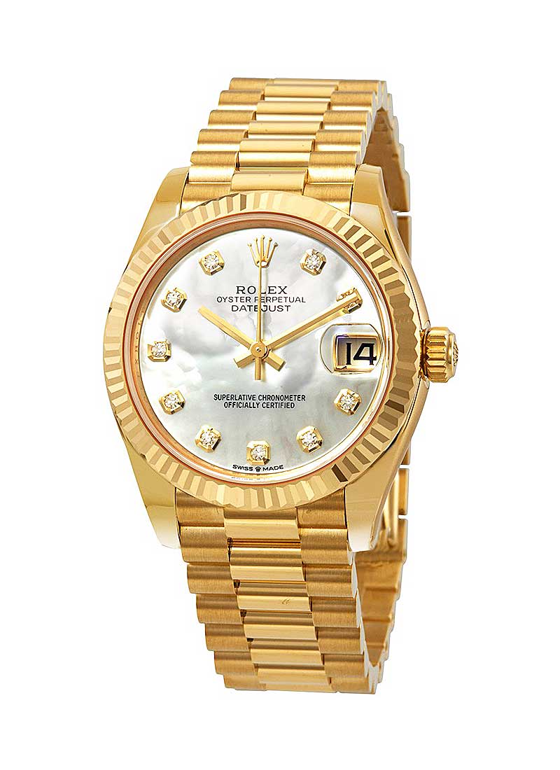 Rolex Unworn President 31mm Mid Size in Yellow Gold with Fluted Bezel
