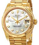 President 31mm Mid Size in Yellow Gold with Fluted Bezel on President Bracelet with MOP Diamond Dial