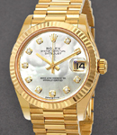 President 31mm Mid Size in Yellow Gold with Fluted Bezel on President Bracelet with MOP Diamond Dial