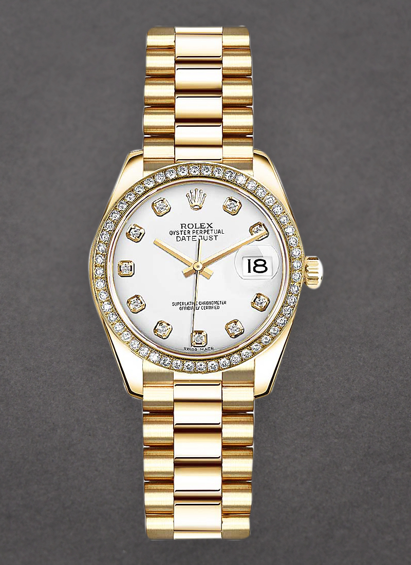 Pre-Owned Rolex President Ladies 26mm in Yellow Gold with Diamond Bezel