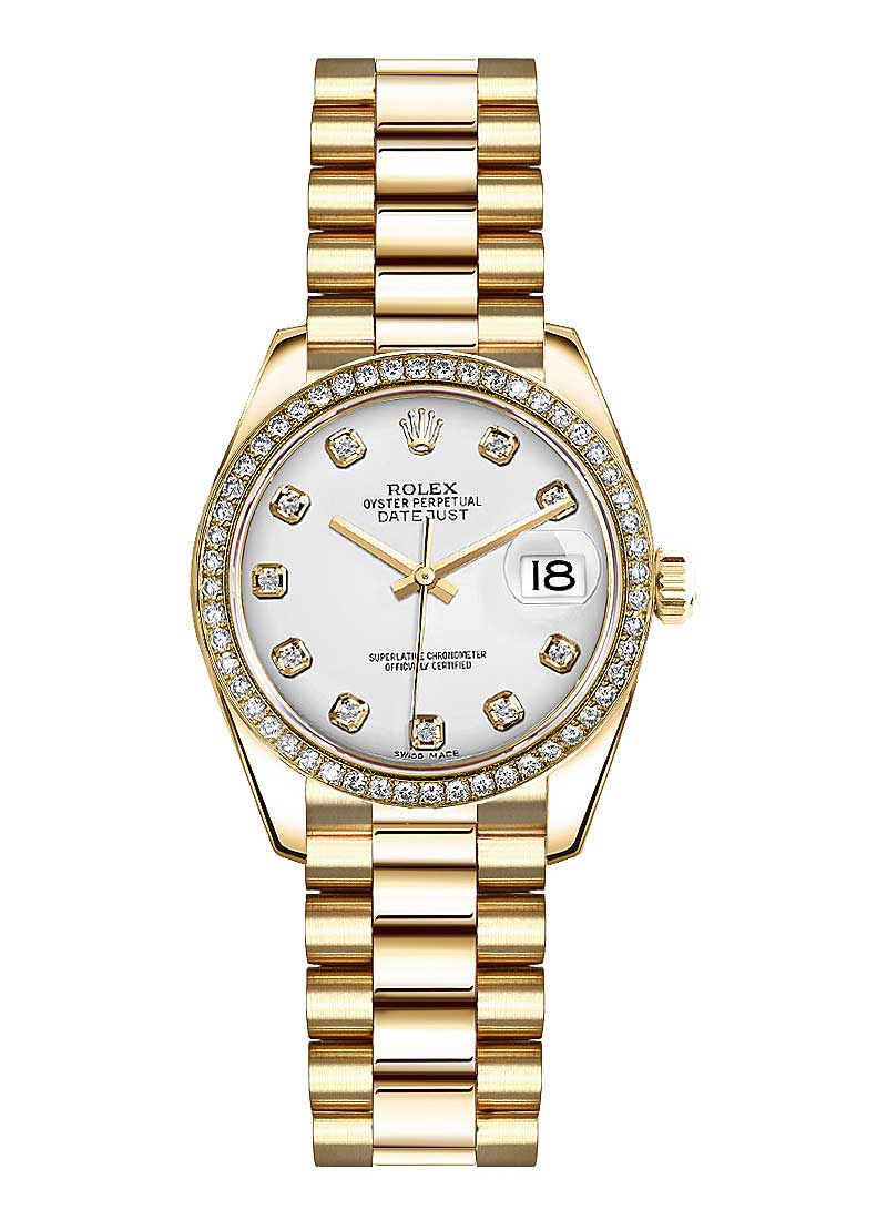 Pre-Owned Rolex President Ladies 26mm in Yellow Gold with Diamond Bezel