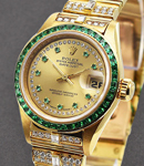 Ladies President with Unique Diamond Bracelet and Emerald Bezel  Special Edition with Champagne Dial with String Emeralds and Diamonds