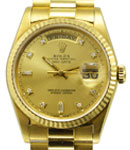 President Day-Date 36mm in Yellow Gold with Fluted Bezel on President Bracelet with Champagne Diamond Dial