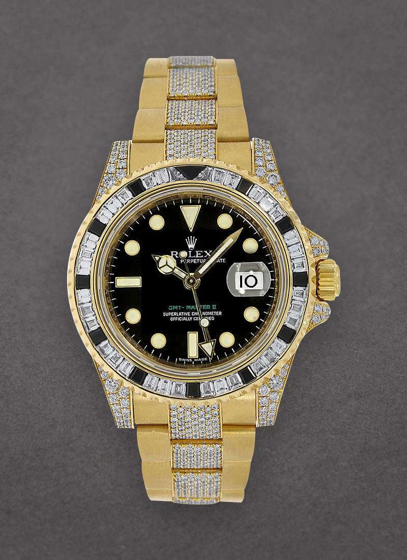 Pre-Owned Rolex GMT Master II in Yellow Gold - Diamonds on Bezel and Lugs