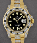 GMT Master II in Yellow Gold - Diamonds on Bezel and Lugs on Oyster Diamond Bracelet with Black Dial