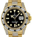 GMT Master II in Yellow Gold - Diamonds on Bezel and Lugs on Oyster Diamond Bracelet with Black Dial