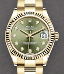 President 31mm Mid Size in Yellow Gold with Fluted Bezel on Oyster Bracelet with Green Diamond Dial