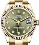 President 31mm Mid Size in Yellow Gold with Fluted Bezel on Oyster Bracelet with Green Diamond Dial