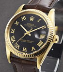 Oyster Perpetual Date 15037 in Yellow Gold Fluted Bezel on Strap with Black Roman Dial