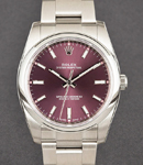 Air King 34mm in Steel with Smooth Bezel on Oyster Bracelet with Red Grape Stick Dial