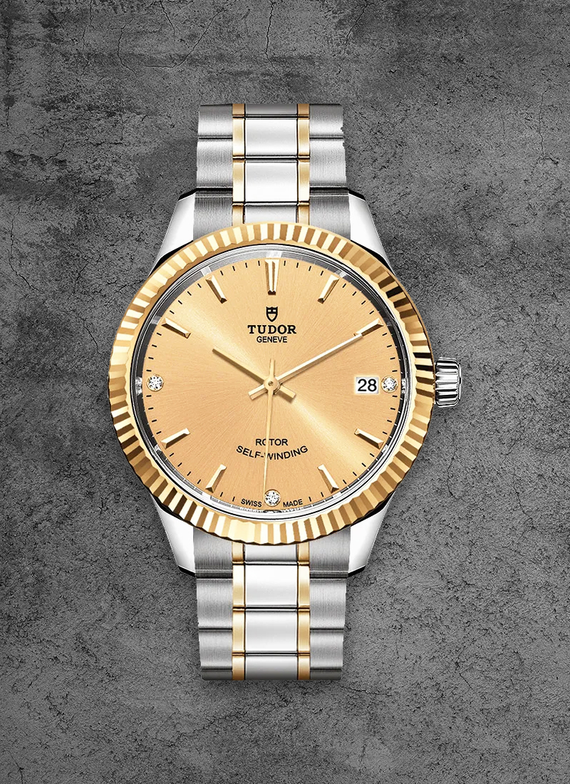 Tudor Style Series in Steel with Yellow Gold Fluted Bezel