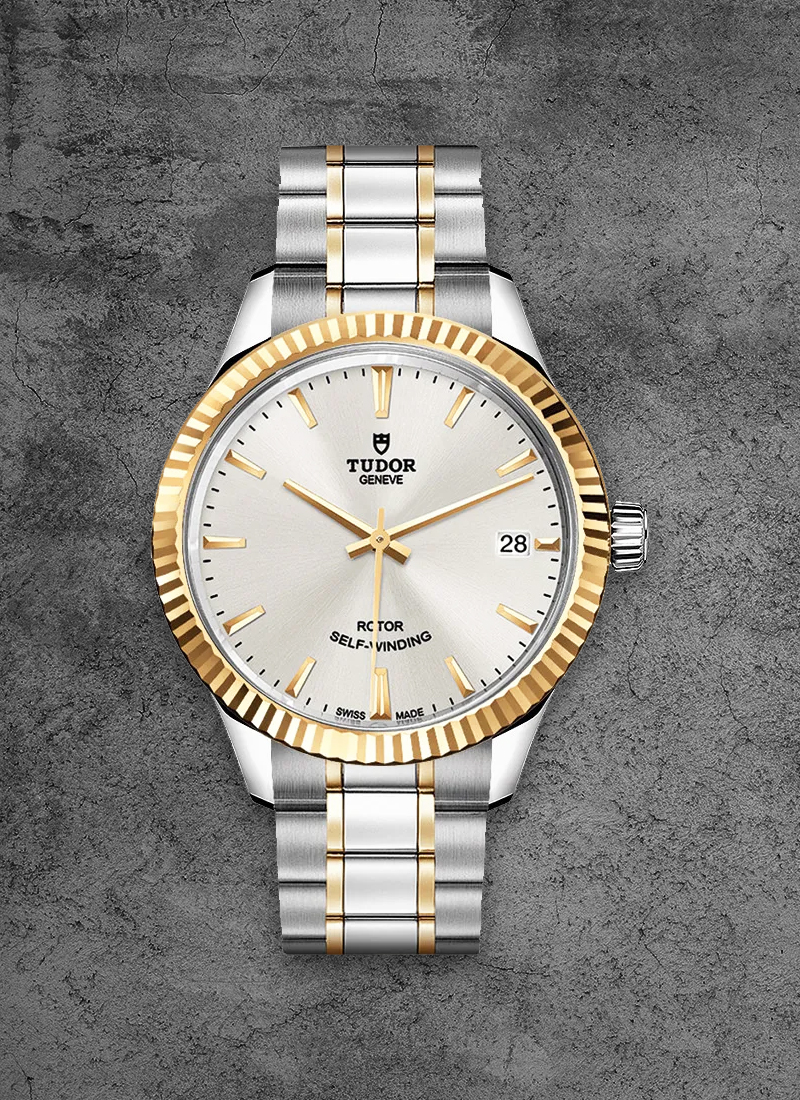 Tudor Style Series in Steel with Yellow Gold Fluted Bezel