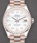 Datejust 31mm in Rose Gold with Dimoand Bezel on President Bracelet with MOP Diamond Dial