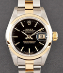 2-Tone Ladies Datejust 26mm in Steel with Yellow Gold Smooth Bezel on Oyster Bracelet with Black Stick Dial